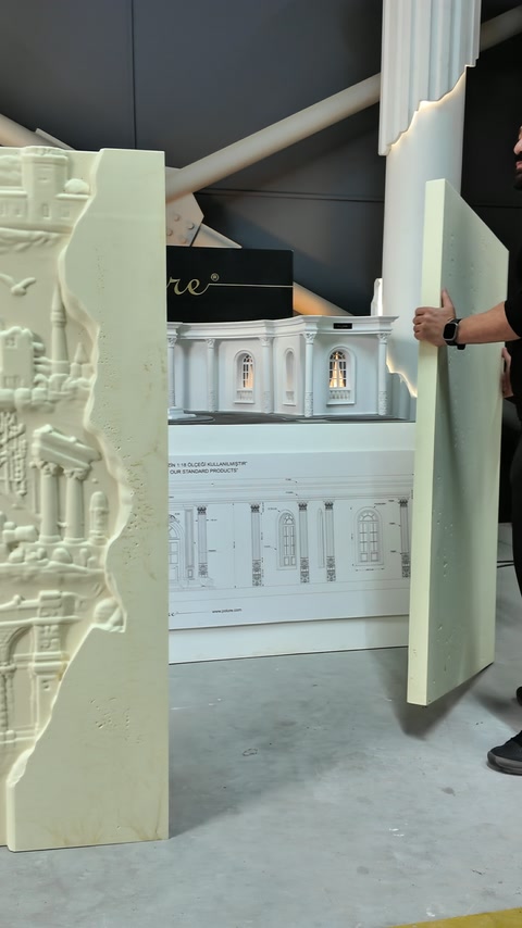 Panelin ince yan profili ve kabartmalı ön yüzü birlikte görülüyor.