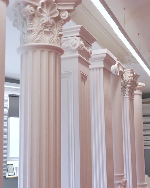 Pembe iyon sütun sırası showroom içinde sıralanıyor