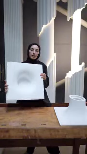 İç bükey amorf armatürün kavisli yüzeyi yakından gösteriliyor