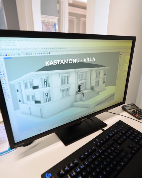 Kastamonu villa cephesinin 3D model çizimi ekranda tamamlanıyor
