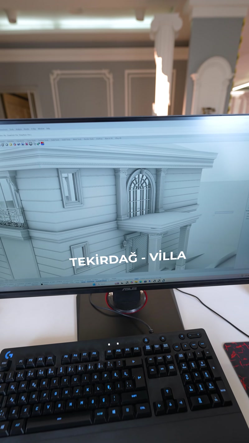 Tekirdağ villa projesinin söve ve pilaster içeren cephe tasarımı