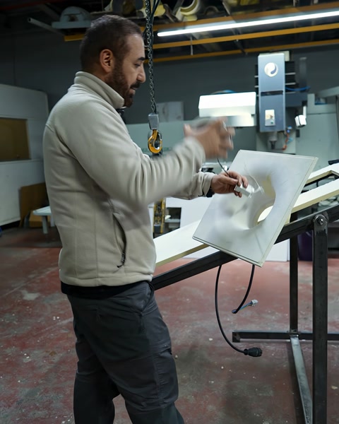 Usta, panelin arkasındaki elektrik bağlantısını hazırlıyor.
