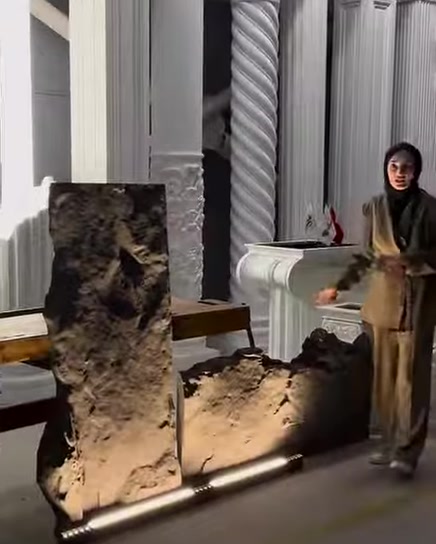 Farklı konumlardaki taş görünümlü paneller mekânda tanıtılıyor