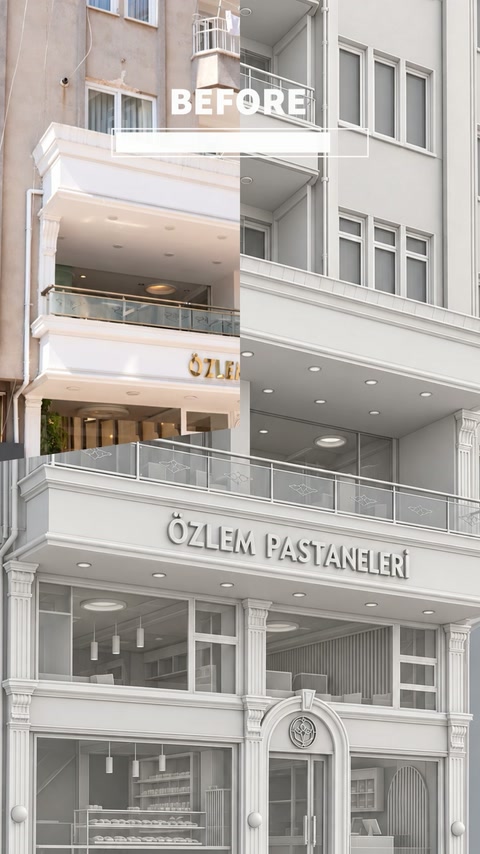 Dekoratif uygulama öncesindeki balkonlu ticari yapının genel cephesi