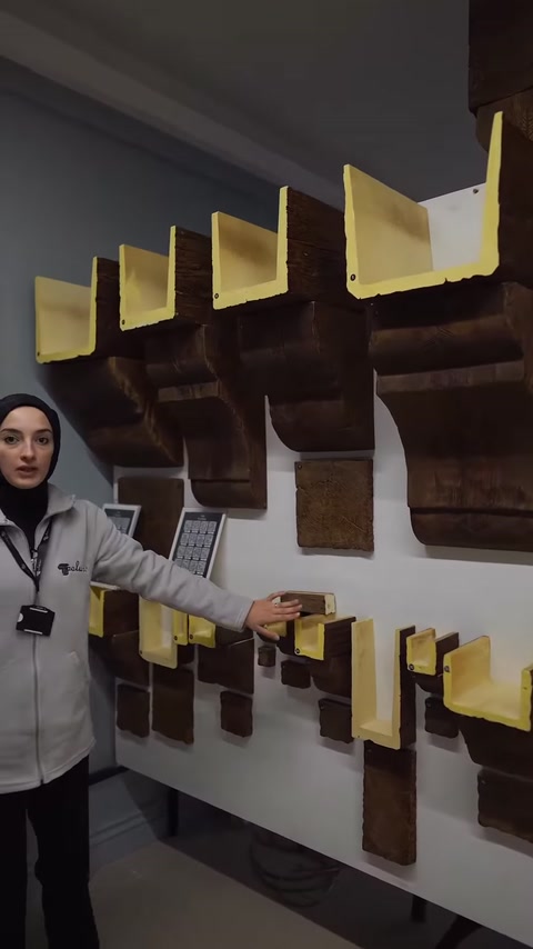 Kesit yüzeyleri görülen çeşitli kiriş modelleri ve dekoratif payandalar